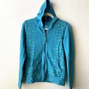 Prana womens embroidered Long sleeve front zip hooded Jacket size small